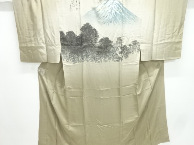 JAPANESE KIMONO / ANTIQUE MENS JUBAN / SILK / MOUNTAINS & SCENERY OF TREES
